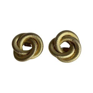 Vintage 1965 Sarah Coventry Gold Tone Coiled Rope Love Knot Clip-on Earrings